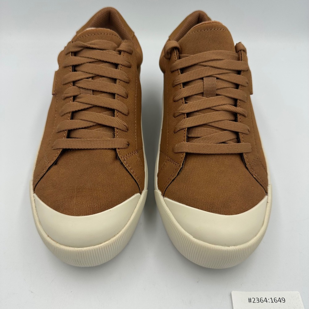 Dr. Scholls Platform Sneaker Womens 8 Brown Cream Canvas Lace Up Chunky Sole